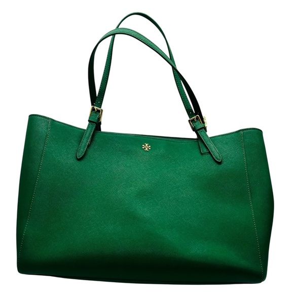 Tory Burch Emerald Green Leather Bag With Gold Accents - Picture 1 of 15